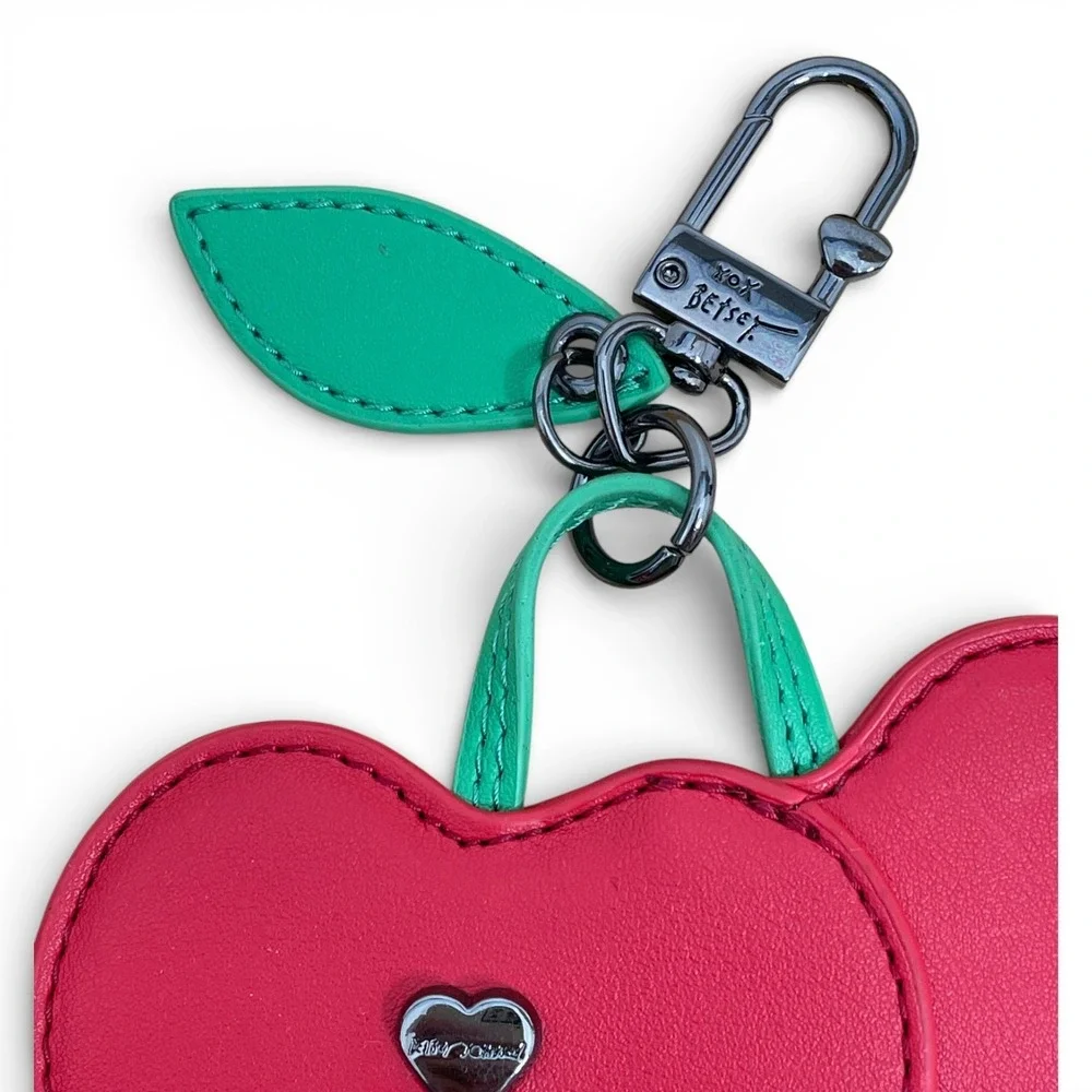 Betsey Johnson Cherry Heart Bag Charm Red Green Purse XOXO